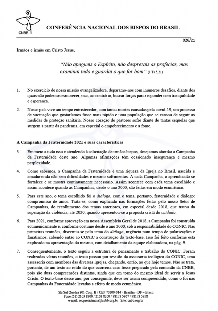 026 Da Presidencia da CNBB aos Brasileiros sobre a CFE 2021 1 718x1024