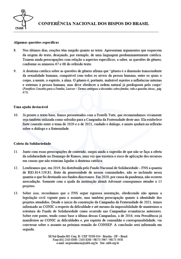 026 Da Presidencia da CNBB aos Brasileiros sobre a CFE 2021 1 718x1024